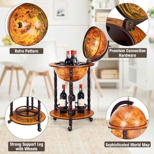 360mm wood globe wine - wood, italian